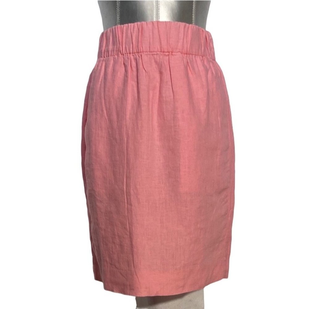 J. Crew XS Skirt Pink Linen Wide Elastic Waist‎ Pocket Straight Career Cute